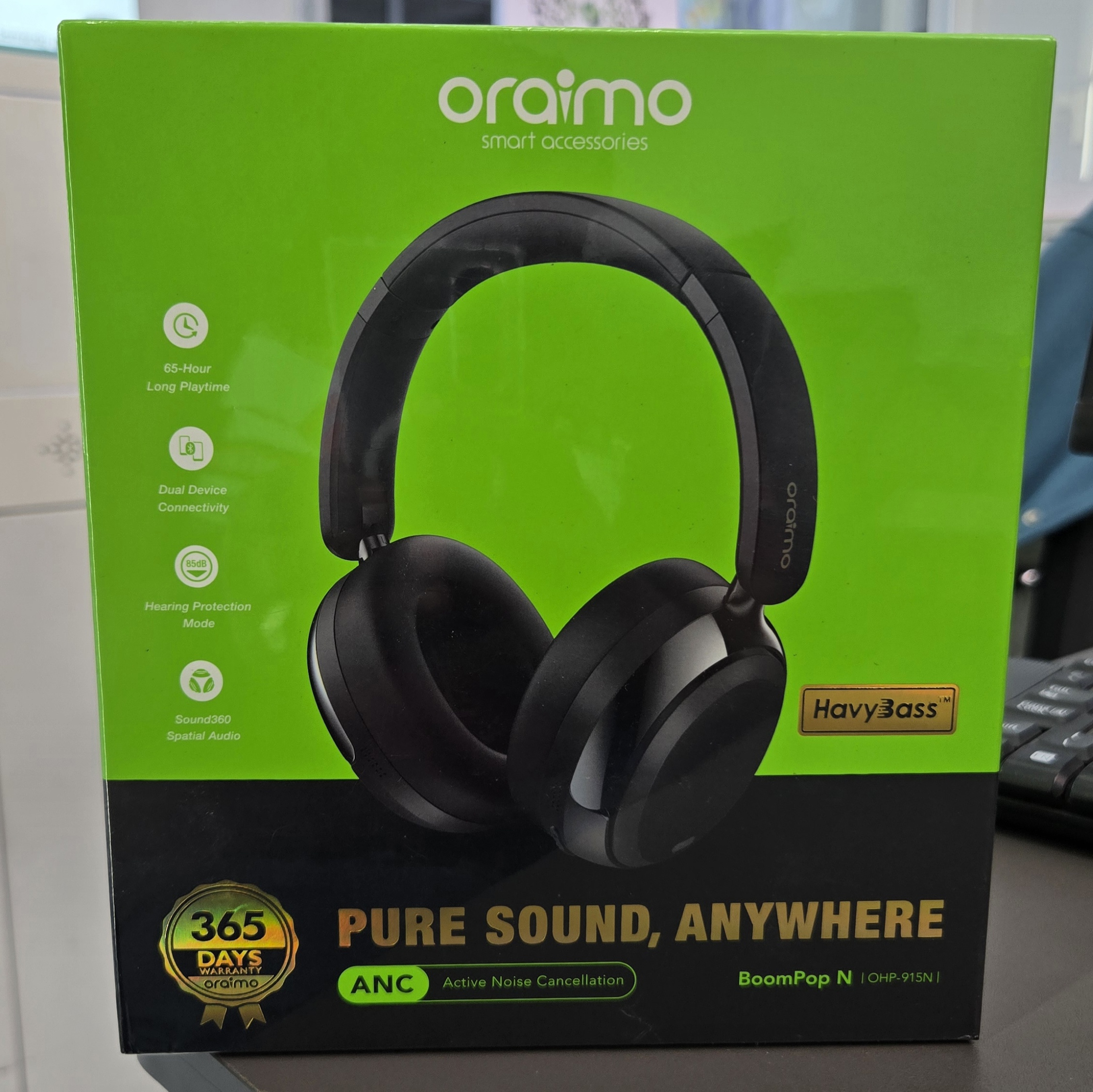Oraimo *BoomPop N* OHP-915N *65hrs playtime Active Noise Cancellation* wireless headphones 